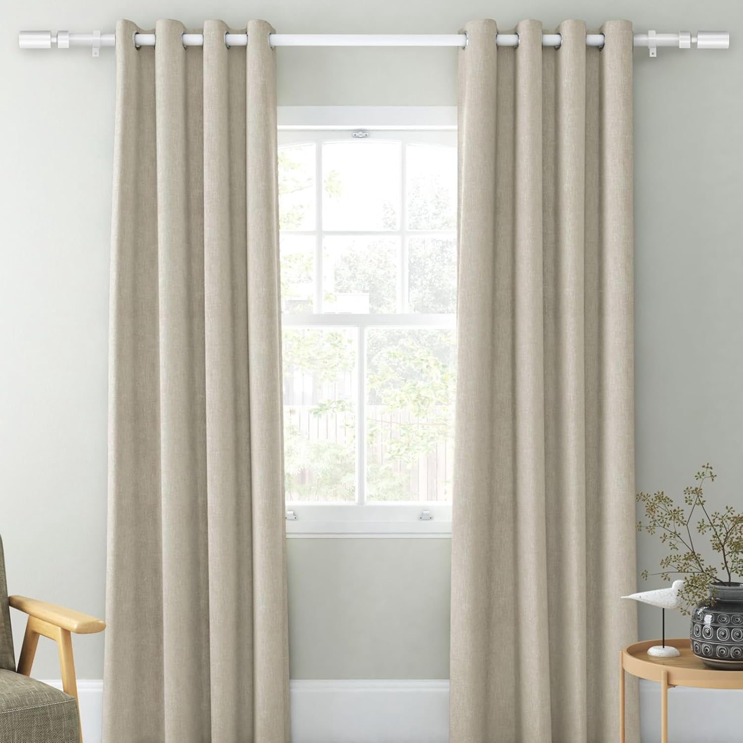 Urbanest Adjustable Single Curtain Rod Set Sullivan Finials – 1 - Inch Diameter, With Glossy White Rod, 28–48 Inches