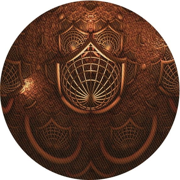 Ahgly Company Machine Washable Indoor Round Transitional Mahogany Brown Area Rugs, 7' Round