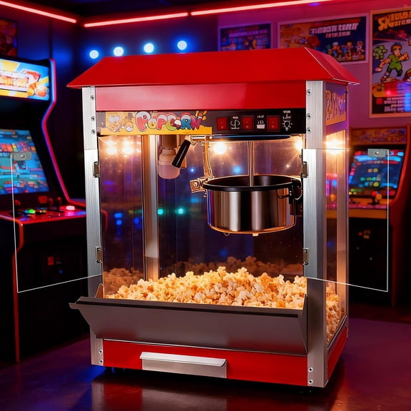 Commercial Popcorn Popper Machine, 8 Oz Kettle, Popcorn Maker Machine with 2 Scoops 1 Cup, Theater-Style Batch Popper for Concession Stands & Schools