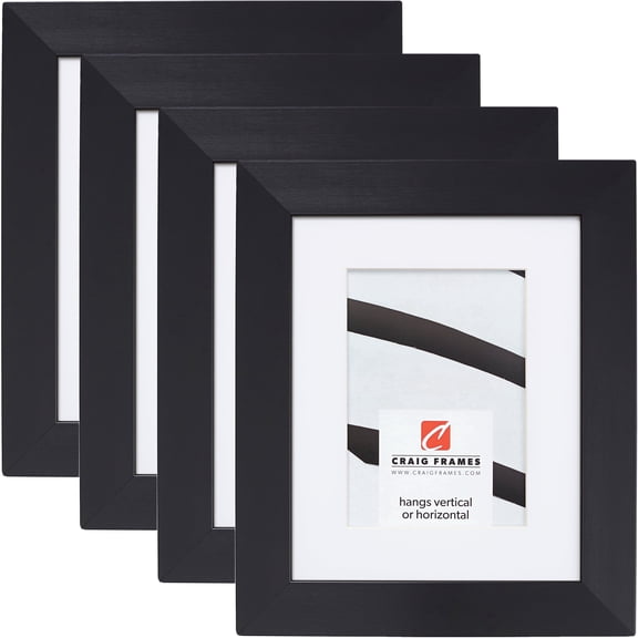 Craig Frames Modern Aesthetics 150, 8x10 inch Picture Frame Matted for a 5x7 Photo, Black, Set of 4