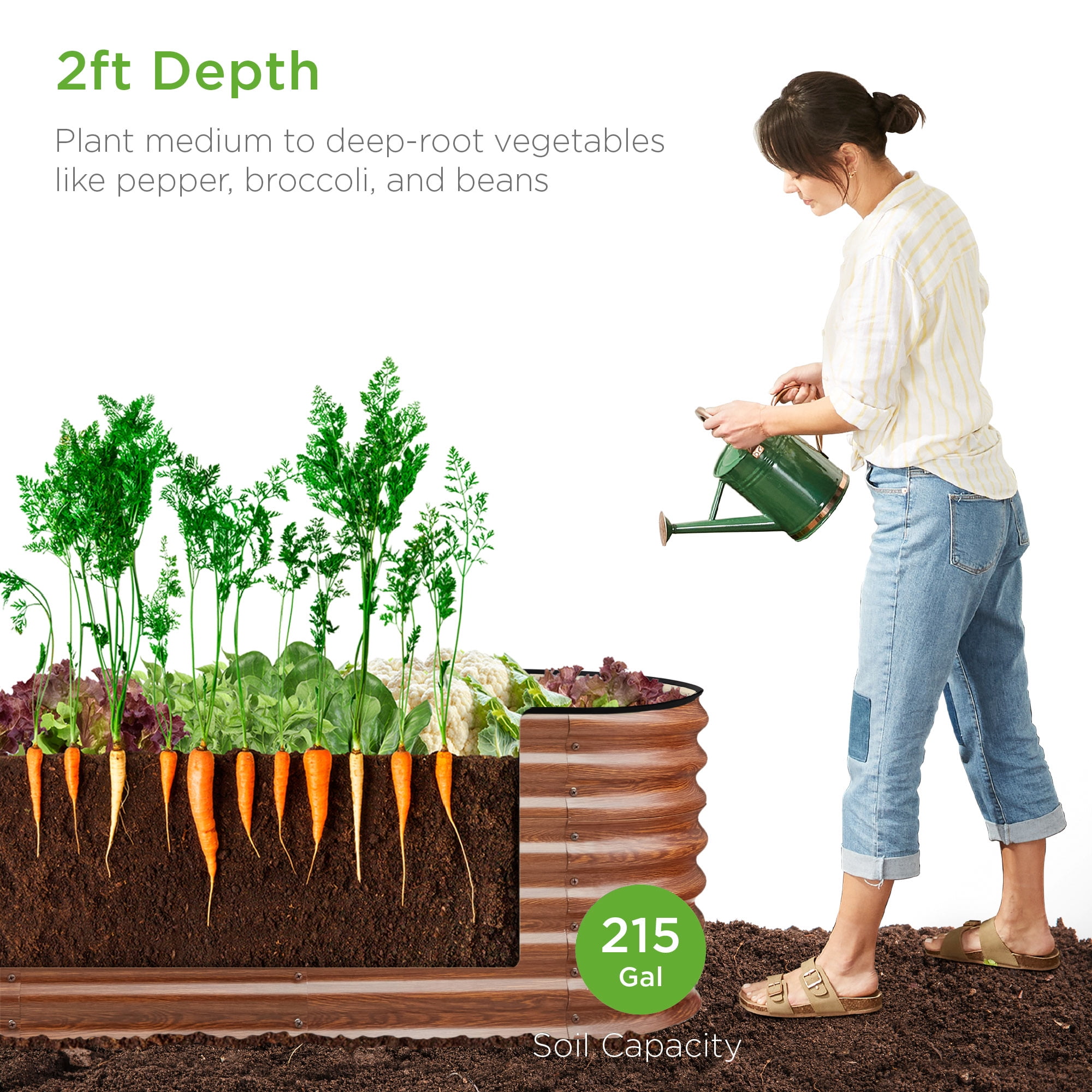 Best Choice Products 8x2x2ft Metal Raised Garden Bed, Oval Outdoor Planter Box w/ 4 Support Bars - Wood Grain