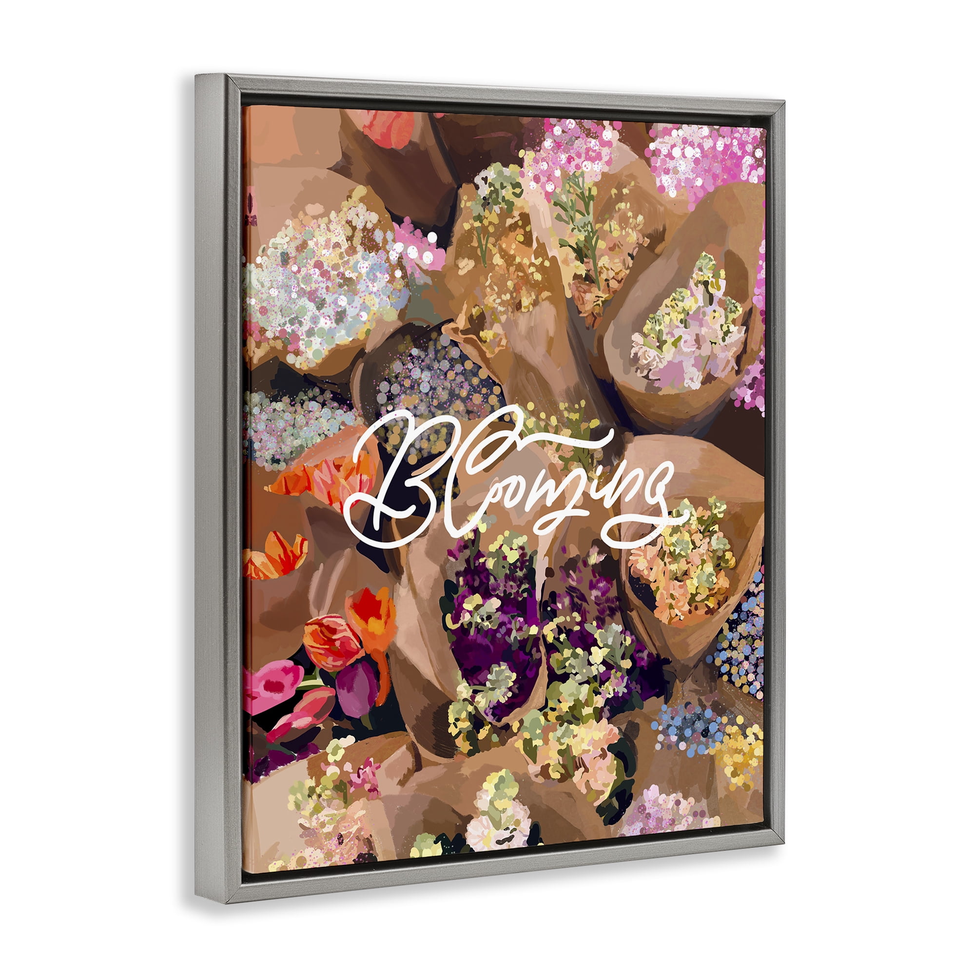 Stupell Industries Blooming Spring Bouquets Gray Framed Floater Canvas Wall Art, design by Amelia Noyes