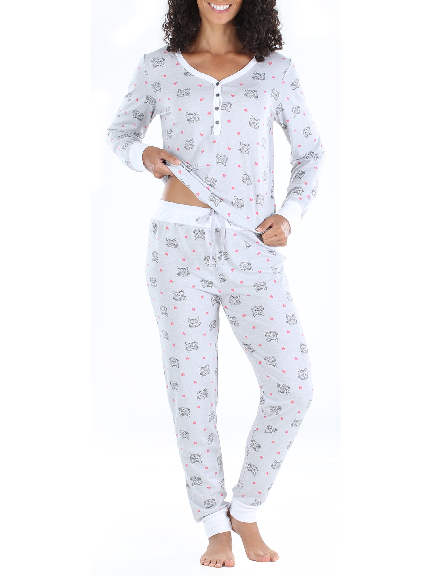 Sleepyheads Women's Knit Long Sleeve Henley and Pant Pajama Set