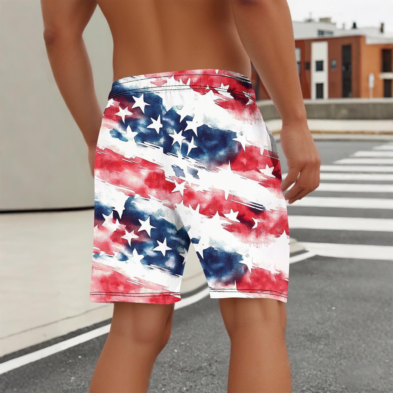 WAENQINLA Mens American USA Flag Swim Trunks with Liner Quick Dry Elastic Waist Drawstring Bathing Suits Summer Low Waist Swim Shorts