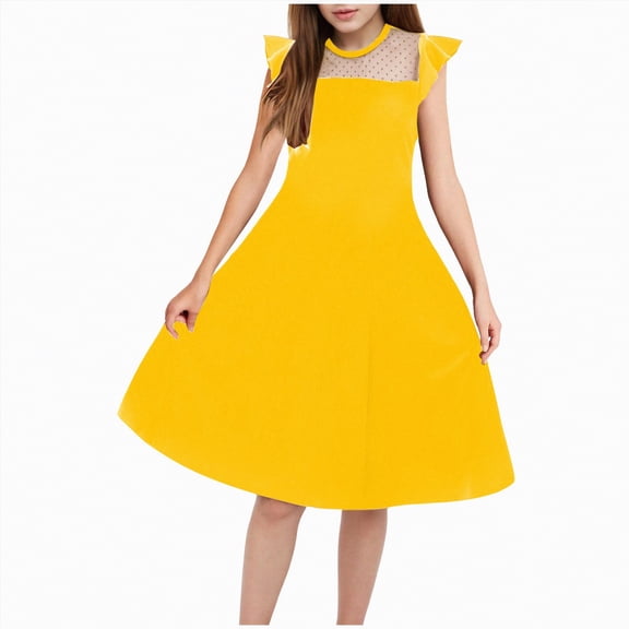 Gubotare Dress Toddler Toddler Girls Tutu Dresses Party Formal Birthday Summer Puff Short Sleeve Tulle Little Girls Dress 5T 6T (Yellow,5-6 Years)