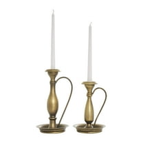 DecMode 2 Candle Bronze Metal Antique Style Candle Holder with Candle Plates and Handles, Set of 2