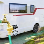 RV Water Pressure Regulator Valve, 3/4 Brass Lead-Free Adjustable Water Pressure Reducer with Gauge and Inlet Screen Filter for RV Camper Travel Trailer