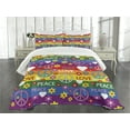 thumbnail image 3 of Ambesonne Hippie Quilted Bedspread Set 3 Pcs, Heart Peace, King Size, Multicolor, 3 of 5
