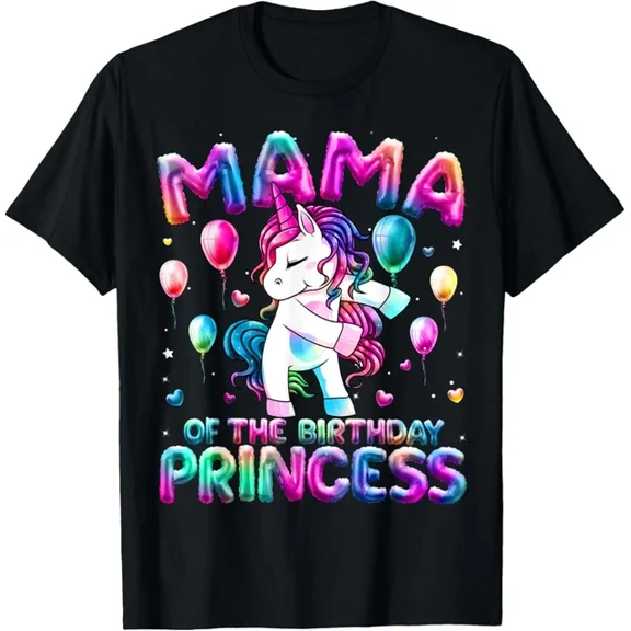 Mama Of The Birthday Princess Girl Flossing Unicorn Mom T-Shirt Unisex S-5XL Hot Trending Shirt, Vintage Birthday Gift