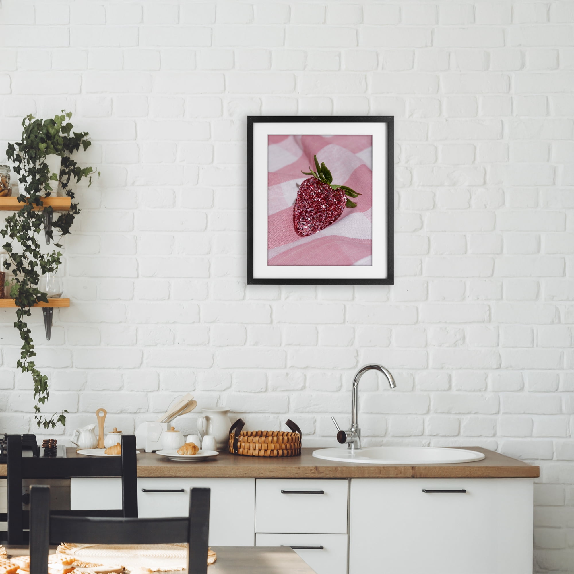 Stupell Industries Glimmer Strawberry on Pink Black Framed Print Under Glass, design by LISH Creative