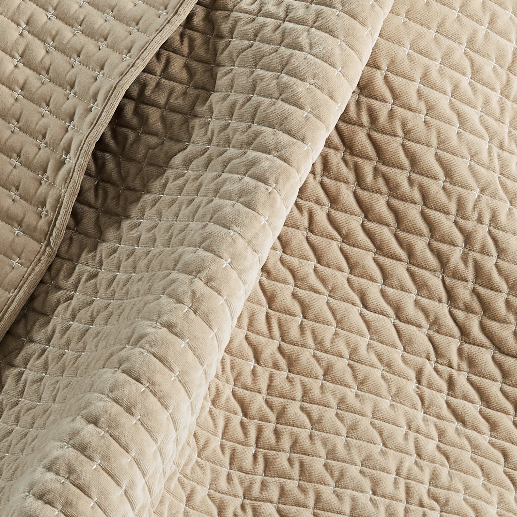 Levtex Home - Velvet Stitch - Throw - Cross Stitch Velvet - Taupe with White - Quilt (50x60in.) and Sham 50x60in. - Polyester
