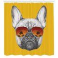 thumbnail image 3 of Bulldog Shower Curtain, Hand Drawn Portrait of a Cool Pet in Sunglasses Exotic Feels, Fabric Bathroom Set with Hooks, 69W X 84L Inches Extra Long, Earth Yellow Grey and Cinnamon, by Ambesonne, 3 of 3
