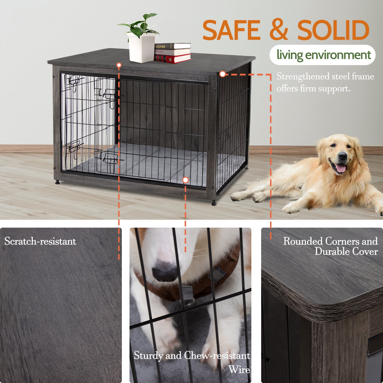 Aleko Dog Crate Furniture with Drawer for Medium/Large Pet 60 lb. Weight Capacity – Gray Size: 29.1 H x 52.2 W x 27.6 D DHF1L
