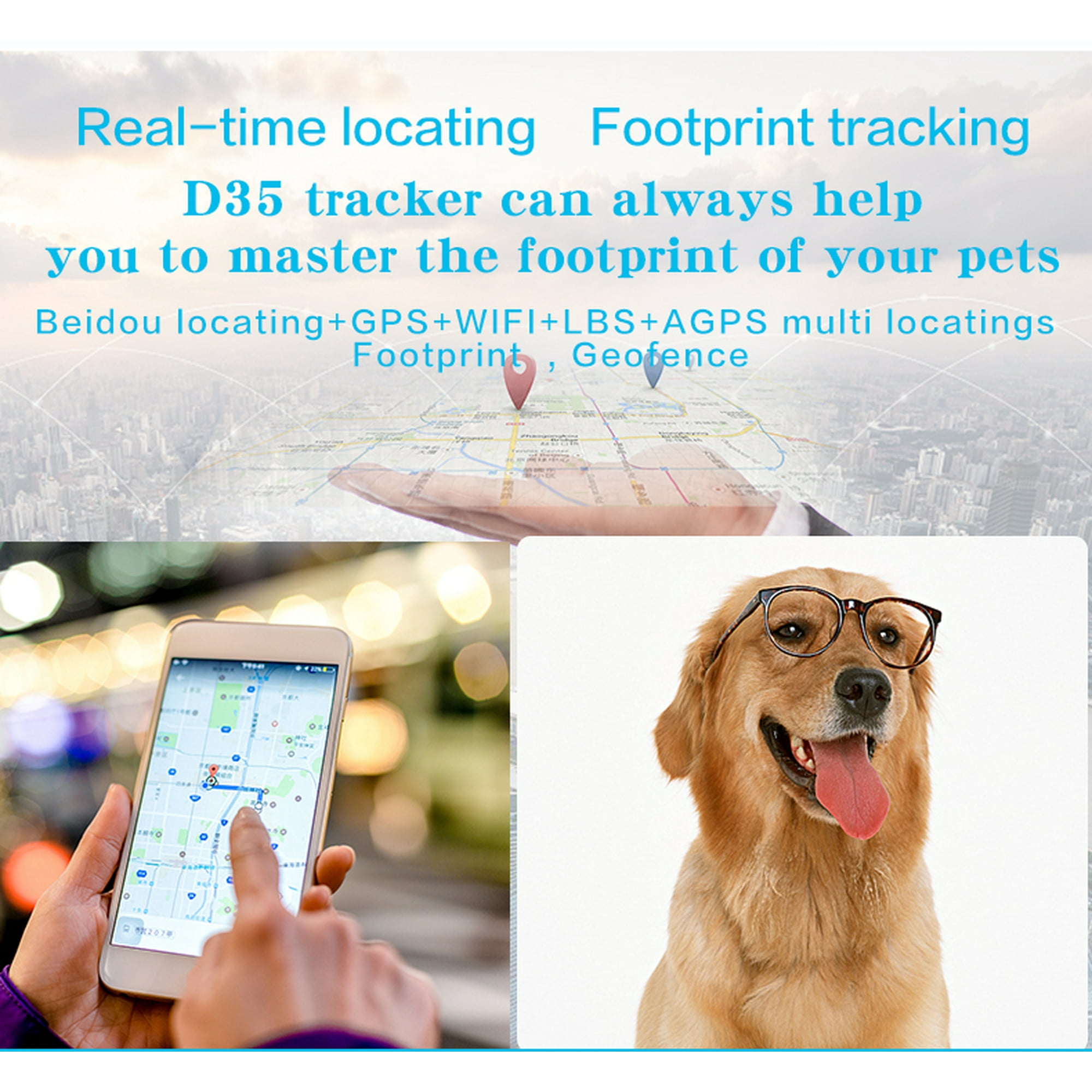 D35 Pet GPS GSM Tracker Dog Cat Real time Tracking Collar Security Finder Locator blue Walmart