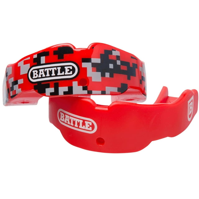 Battle Sports Protège-Dents Camouflage pour Jeunes Lot de 2 avec Sangles - Camouflage Rouge