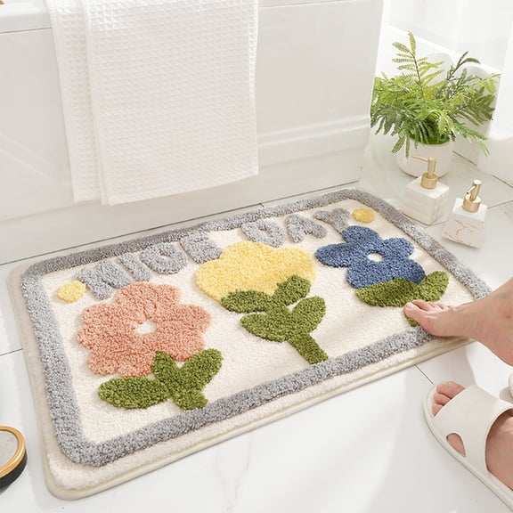 Bath Rug for Bathroom Super Soft Fluffy Rug Home Floor Mat Floral Carpet Water Absorption Machine Washable Bath Mat for Bedroom, Living Room and Bathroom, 16 x 24 Inches, Blue Flower,D