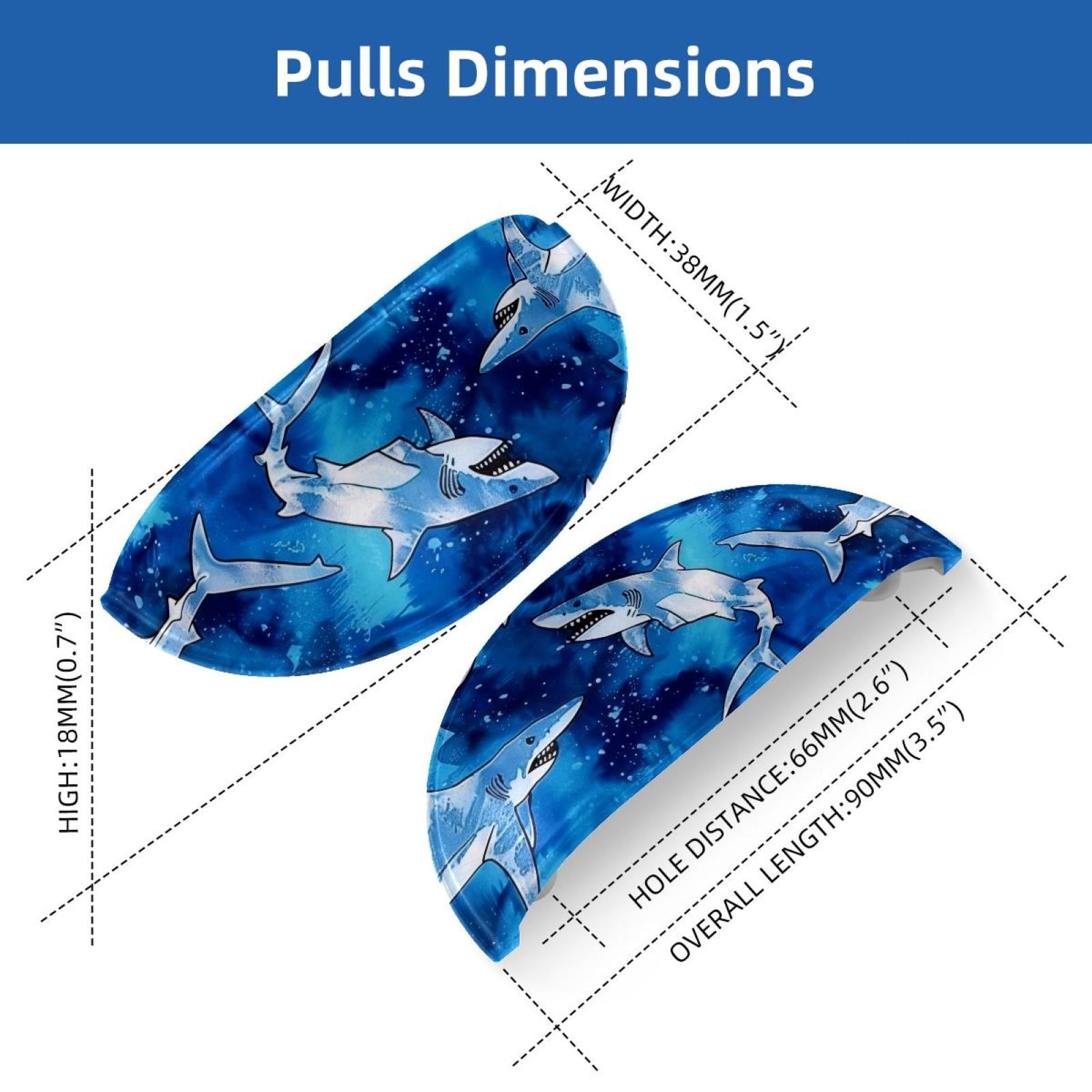 PhooArto 6 Pcs Cup Drawer Pulls, Blue Tie Dye Sharks Pattern Shell Shape Handles Cabinet Knobs for Dresser Cupboard Closet Wardrobe with Screws