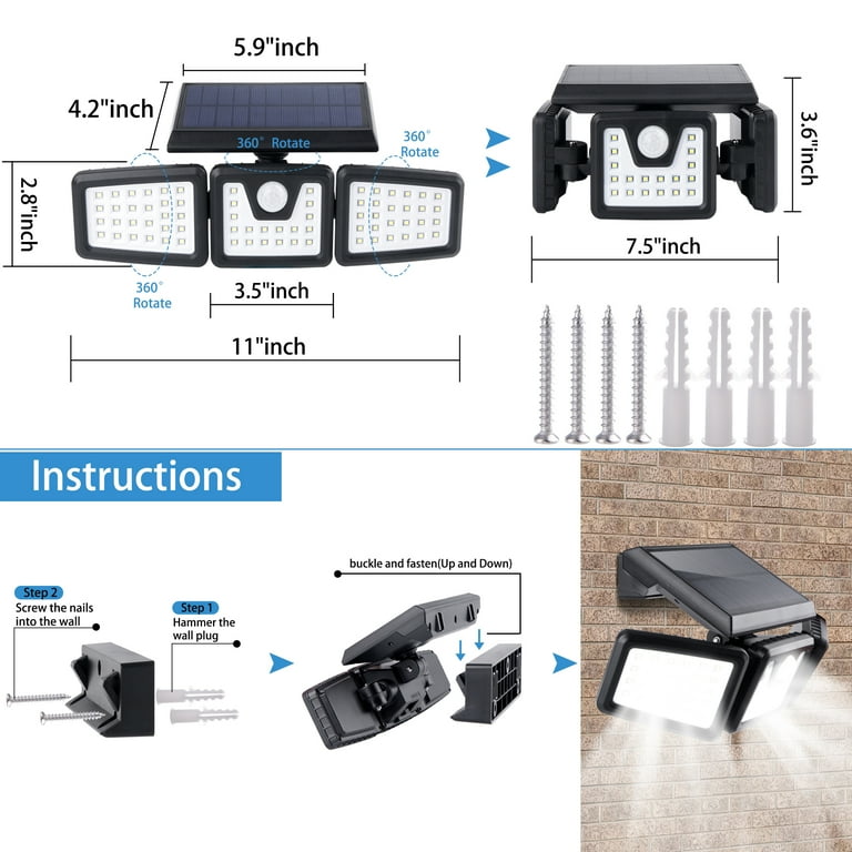 3 Pack,2000 Lumen Security Lights,39ft/12 meters Sensor Range 270 Degree PIR Motion Sensor Solar Lights with 3 Adjustable Panels,Waterproof,Solar-Powered,Outdoor Light for Wall,Door,Garden,Patio,Flood 3 Pack,2000 Lumen Security Lights,39ft/12 meters Sensor Range 270 Degree PIR Motion Sensor Solar Lights with 3 Adjustable Panels,Waterproof,Solar-Powered,Outdoor Light for Wall,Door,Garden,Patio,Flood