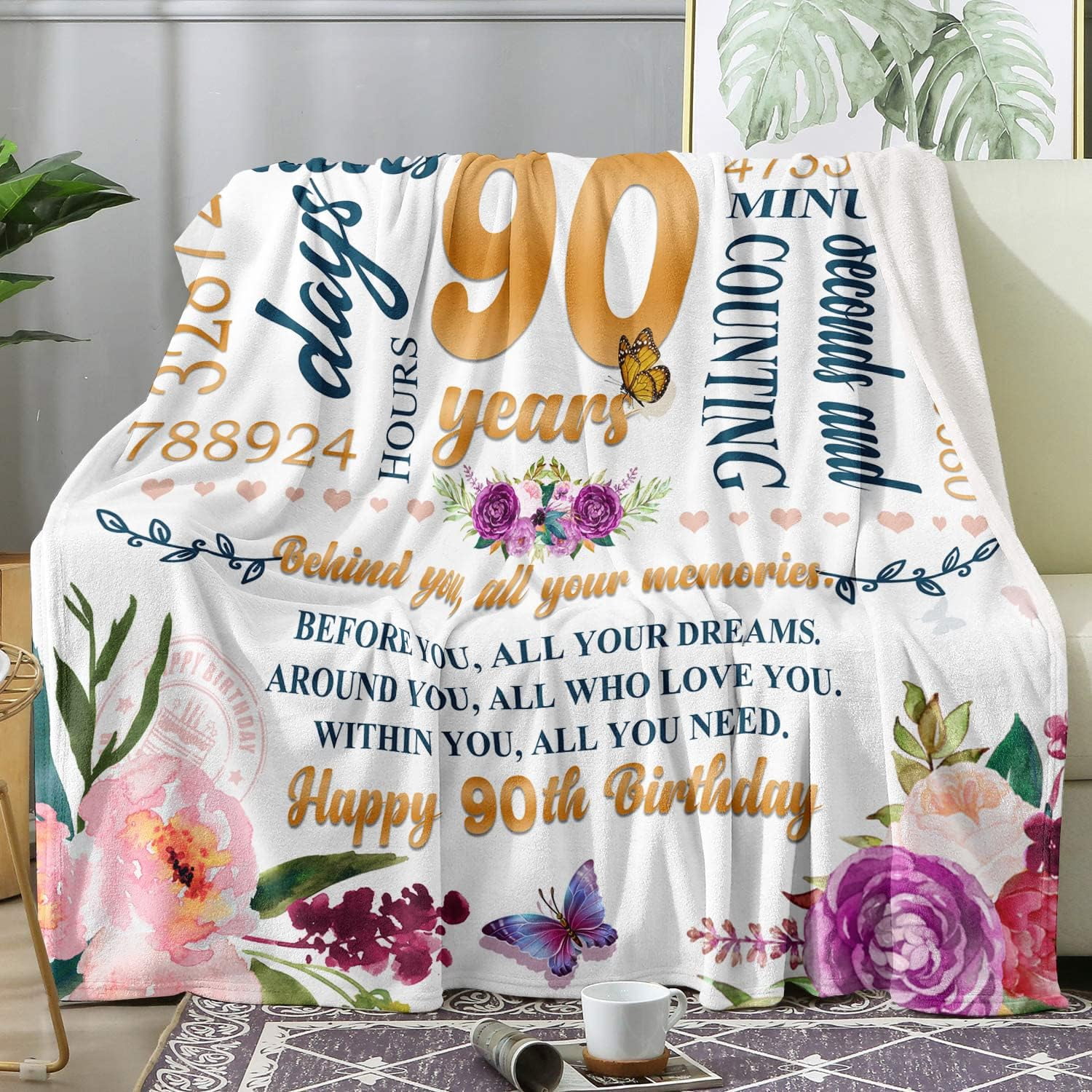 90th Birthday Gifts Women Blanket Happy 90th Birthday Gift Ideas, 90th Birthday Decorations, Gifts for Women Turning 90, Gifts for 90-Year-Old, Best Birthday Present 1934 Throw Blanket