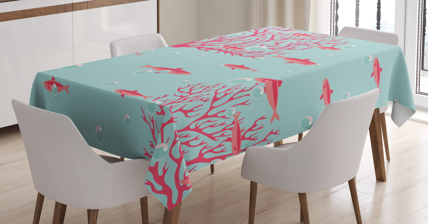 Coral Tablecloth, Aquatic Pattern with Little Cute Fishes and Coral ...