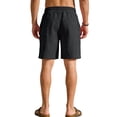 thumbnail image 3 of Men's Cotton Linen Drawstring Elastic Waist Knee Length Shorts Black S, 3 of 10