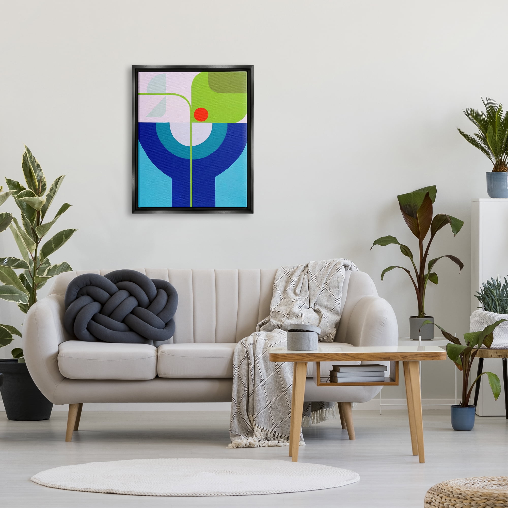 Stupell Industries Green & Blue Geometric Abstract Painting Black Floater Framed Canvas Art Print Wall Art, 25 x 31