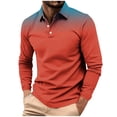 thumbnail image 2 of Zylanna Men's Long Sleeve Polo Shirts, Spring Fall Slim Fit Turndown Collar Gradient Color Casual Pullover Tops for Man Red, 2 of 6