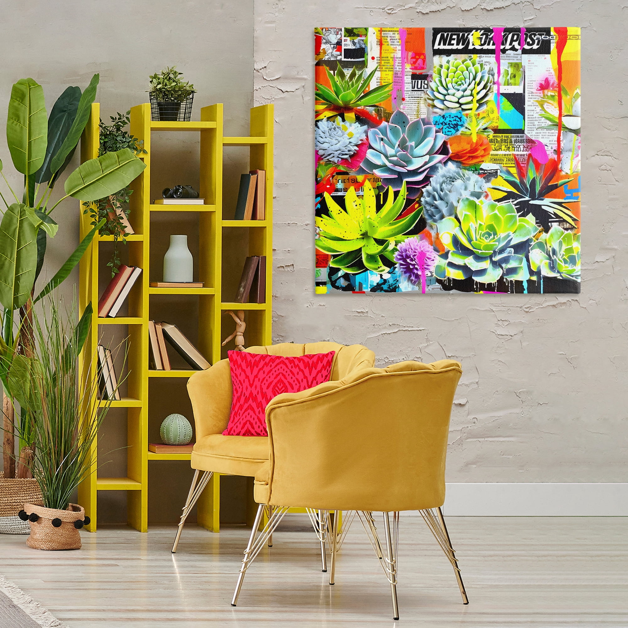 Stupell Industries Urban Graffiti Succulents Plants & Flowers Painting Wrapped Canvas Art Print Wall Art, 36 x 36