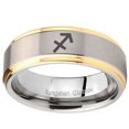 thumbnail image 2 of Tungsten Sagittarius Zodiac 8mm Brushed Gray Gold Step Edges Men Ring, 2 of 2
