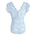 thumbnail image 4 of AXXD V-neck Cap Sleeve Solid Lace Tops for Women Sky Blue 4, 4 of 4