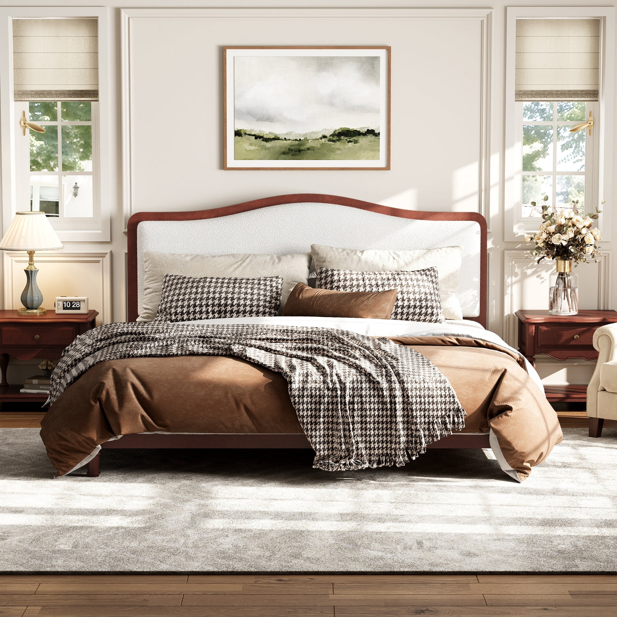 MODERNLUXE Queen Size Platform Bed with Upholstery Headboard, Espresso