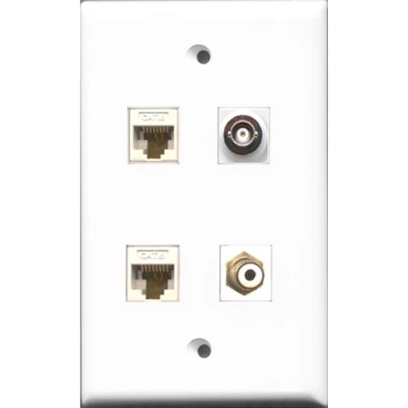 RiteAV 1 Port RCA White and 1 Port BNC 2 Port Cat6 Ethernet White Wall Plate