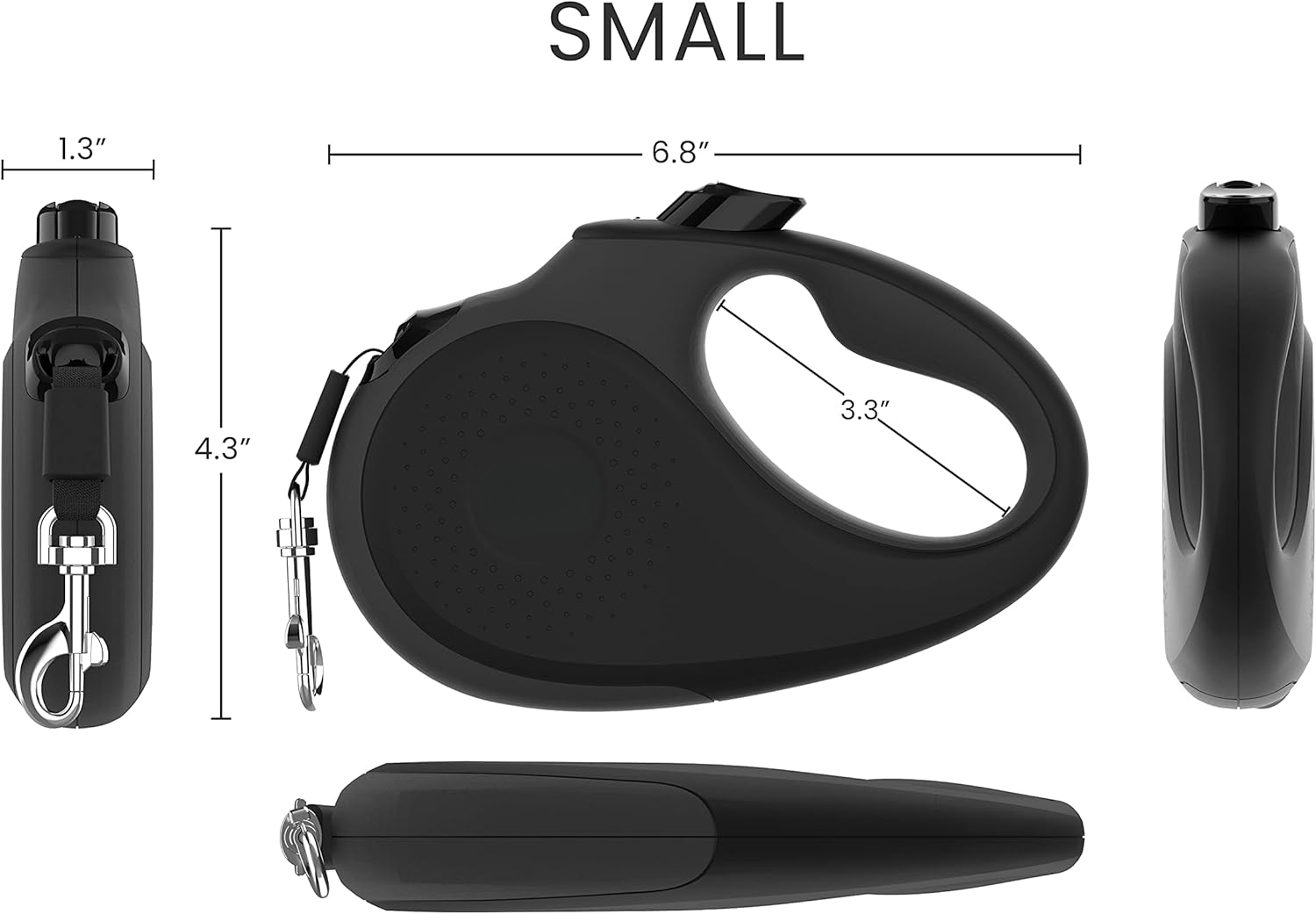 360 °   Tangle-Free Retractable Dog Leash with Anti-Slip Handle |   16 ft Strong Nylon Tape |   One-Handed Brake, Pause, Lock (Small, Black/Grey)