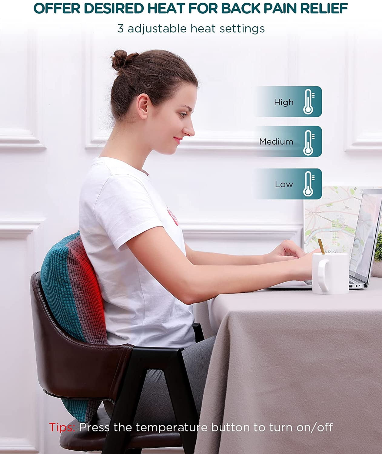 Heated Pillow for Lumbar Support, Electric Pillow for Back Pain Relief, Flannel USB Heating Pillows for Period Cramp/Abdomen/Neck, Birthday Gift for Mom Dad, 17.7" x 17.7"