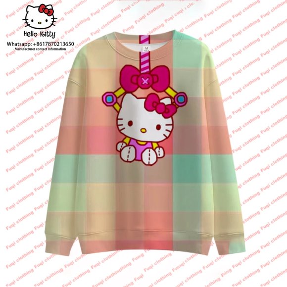 2023 Fall Hello Kitty Hoodie Printed Casual Sweatshirt Women‘s Sweatshirt Loose Casual Street Fashion Sweatshirt HOEMLIN