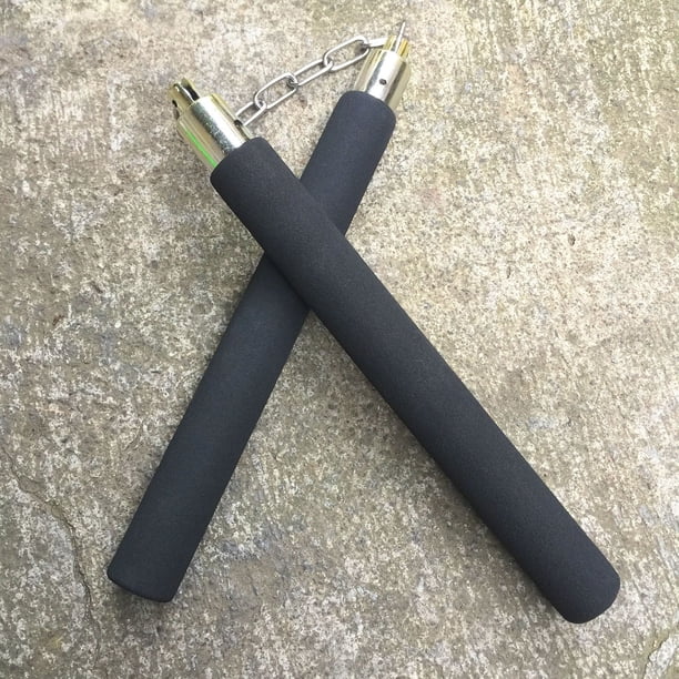 1 paquete de Nunchakus de espuma segura Nunchakus con cadena de acero para artes marciales Kung Fu Niños Principiantes Cosplay Accesorios de disfraces Entrenamiento, negro, grande