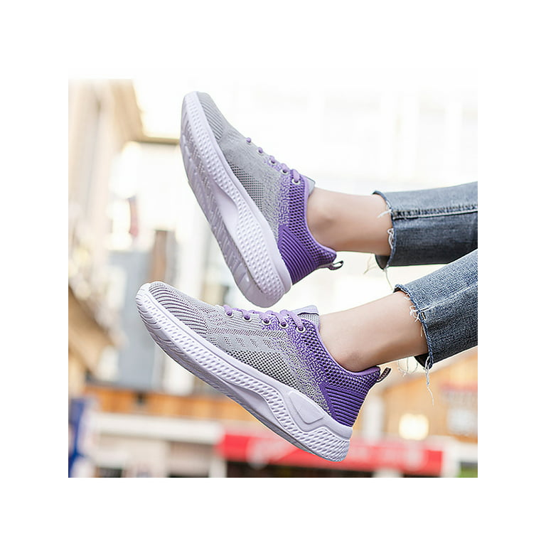 Avamo Women's Comfort Trainers Wide Width Sneakers Lace Up Casual Running Shoes  Purple SIZE 6 