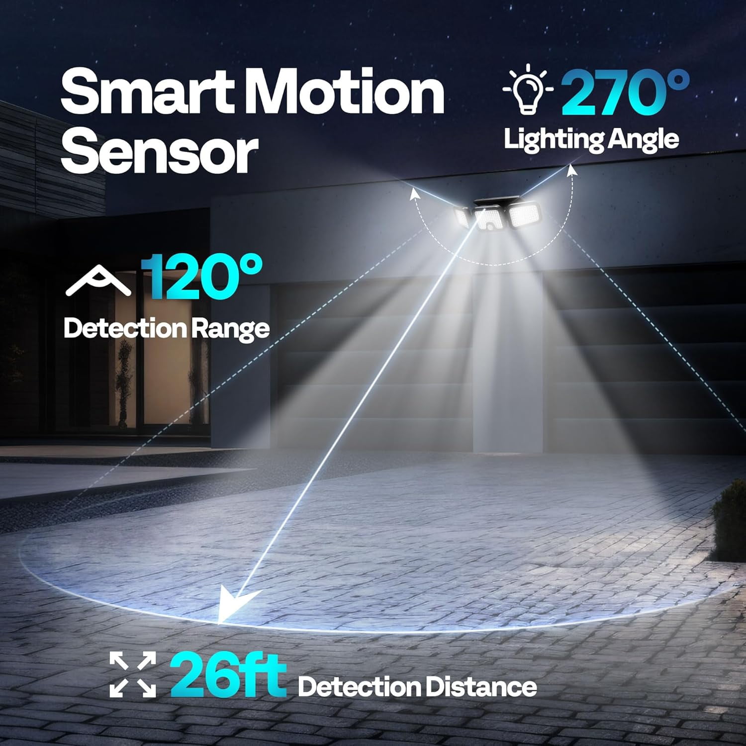 SPECSTAR Solar Flood Lights Outdoor, 256 LED 2500LM Motion Sensor Lights, 3 Adjustable Heads Security Lights, IP65 Waterproof, 270° Wide Lighting Angle Solar Powered Lights for Porch, Yard, 2 Pack