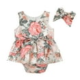thumbnail image 2 of EGNMCR Bandeaux pour Enfants Tout-Petits Filles Bébé Été Imprimé Fleuri Robe une-Pièce avec Bandeau Serveuse Fille, 2 of 9