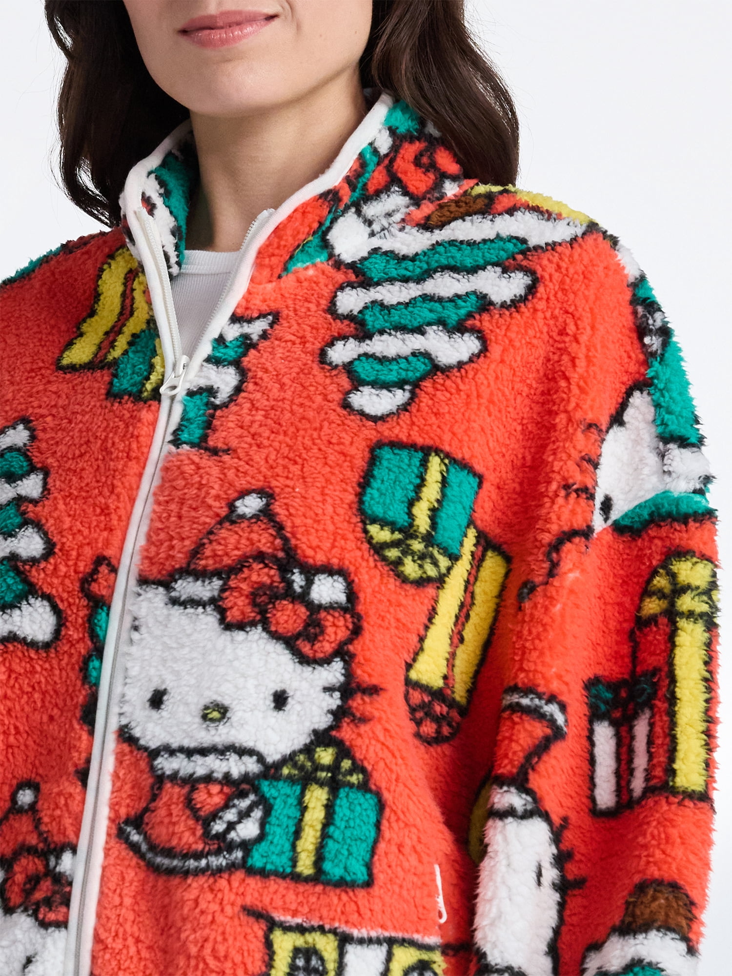 Hello Kitty Women’s Christmas Print Woobie Fleece Jacket, Sizes XXS-XXL