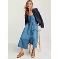 thumbnail image 4 of Women Sleeveless Spaghetti Strap Scoop Neck Denim Dresses Button Up Flowy A-Line Jean Dress Blue S, 4 of 8