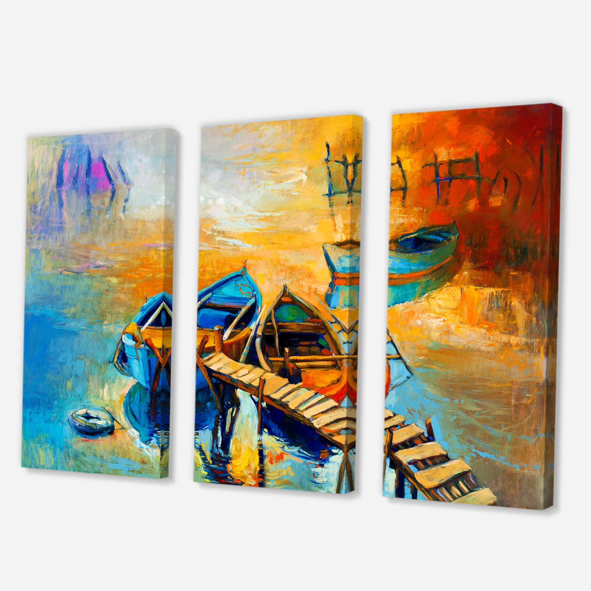 Designart ' Boat At The Lake During Evening Glow V ' Nautical & Coastal Canvas Wall Art Print