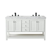 Stufurhome Luthor 60 Inch White Double Sink Bathroom Vanity with Drains and Faucets in Matte Black