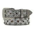 thumbnail image 2 of Previn Women's Rhinestone Faux Leather Belt Bling Mardi Gras Disco Metal Buckle Basic Buckle Metal Medium Black Grey 36.5inches-41.5inches, 2 of 4