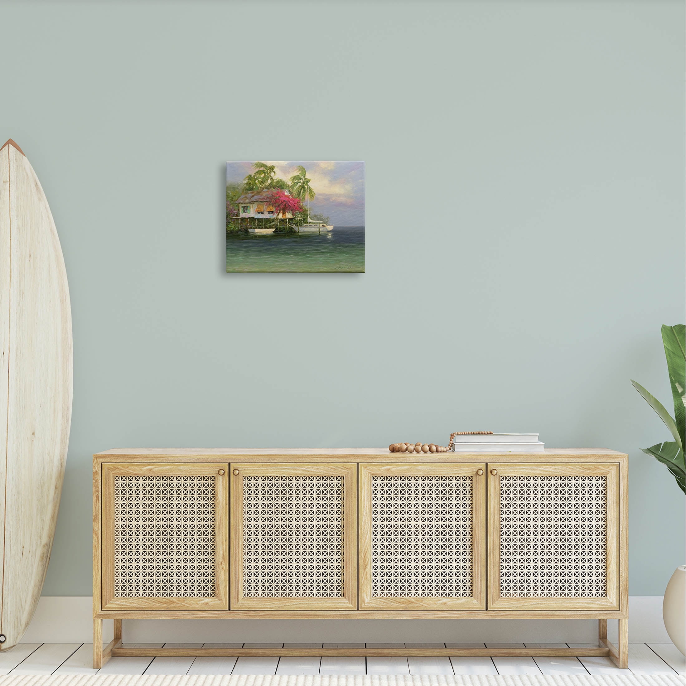 Summer Coastal Vacation Cottage Landscape Painting Gallery Wrapped Canvas Print Wall Art