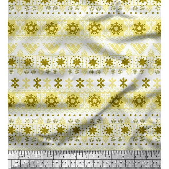 Soimoi Cotton Cambric Fabric Stripe & Snowflake Ethnic Print Fabric by The Yard 56 Inch Wide