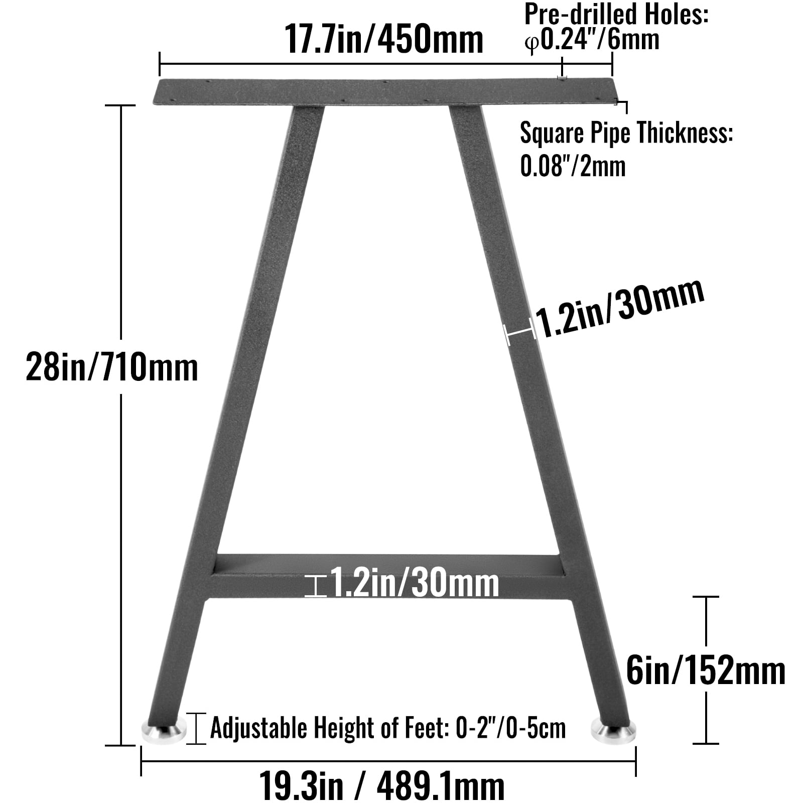 BENTISM Metal Table Legs 28 x 17.7 inch A-Shaped Desk Legs Set of 2 Heavy Duty Bench Legs Rustic Metal Furniture Legs Wrought Iron Coffee Table Legs Home DIY for Dining Table w/Floor Protectors Black