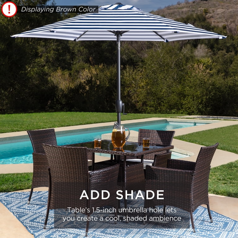 best patio set with umbrella OVIOS 15FT Double-Sided Market Base Navy Blue Breathable Sling Fabric Best Choice Products 5-Piece Indoor