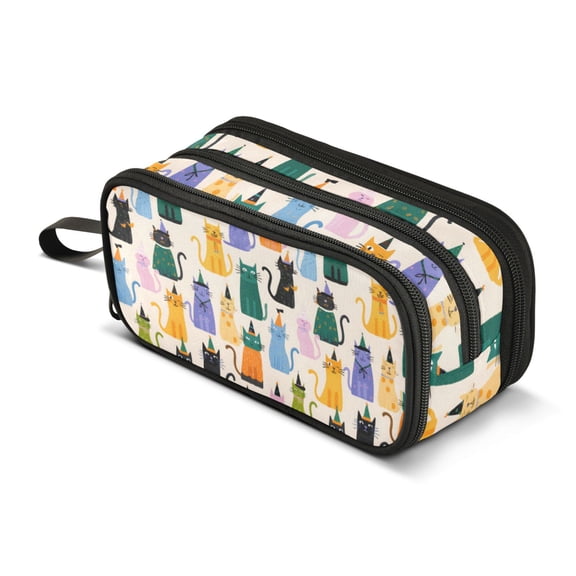 FORMRS Pencil Case with 3 Compartments Zipper Pouch, Elementary School Level and up, Cute Cat Pattern