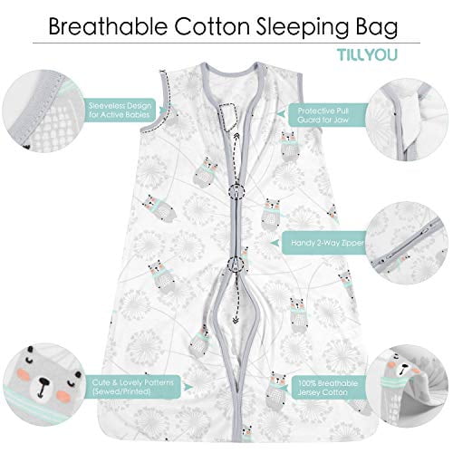 Fits Toddlers Age 18-24 Months Super Soft Lightweight 2-Pack Sleeveless Sleep Bag Sack Unisex Clothes Bear & Dandelion TILLYOU X-Large XL Breathable Cotton Baby Wearable Blanket with 2-Way Zipper